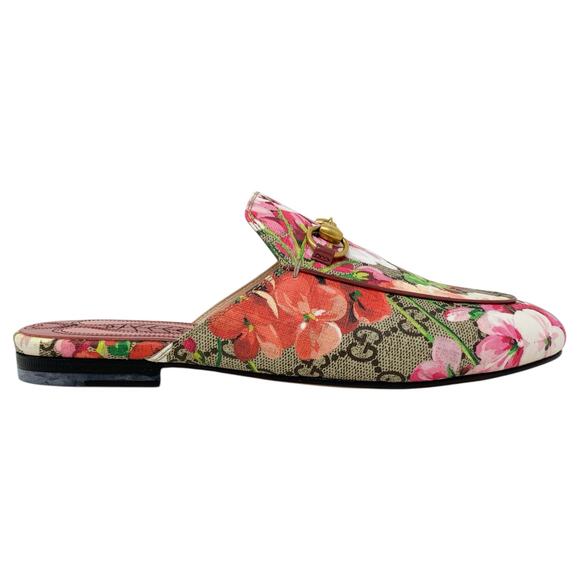 Gucci Princetown Pink Bloom Floral Print GG Monogram Canvas Loafers Mules Flats - Picture 5 of 12